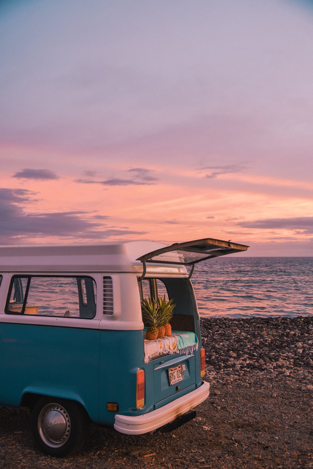 Van at Tropical Beach Sunset